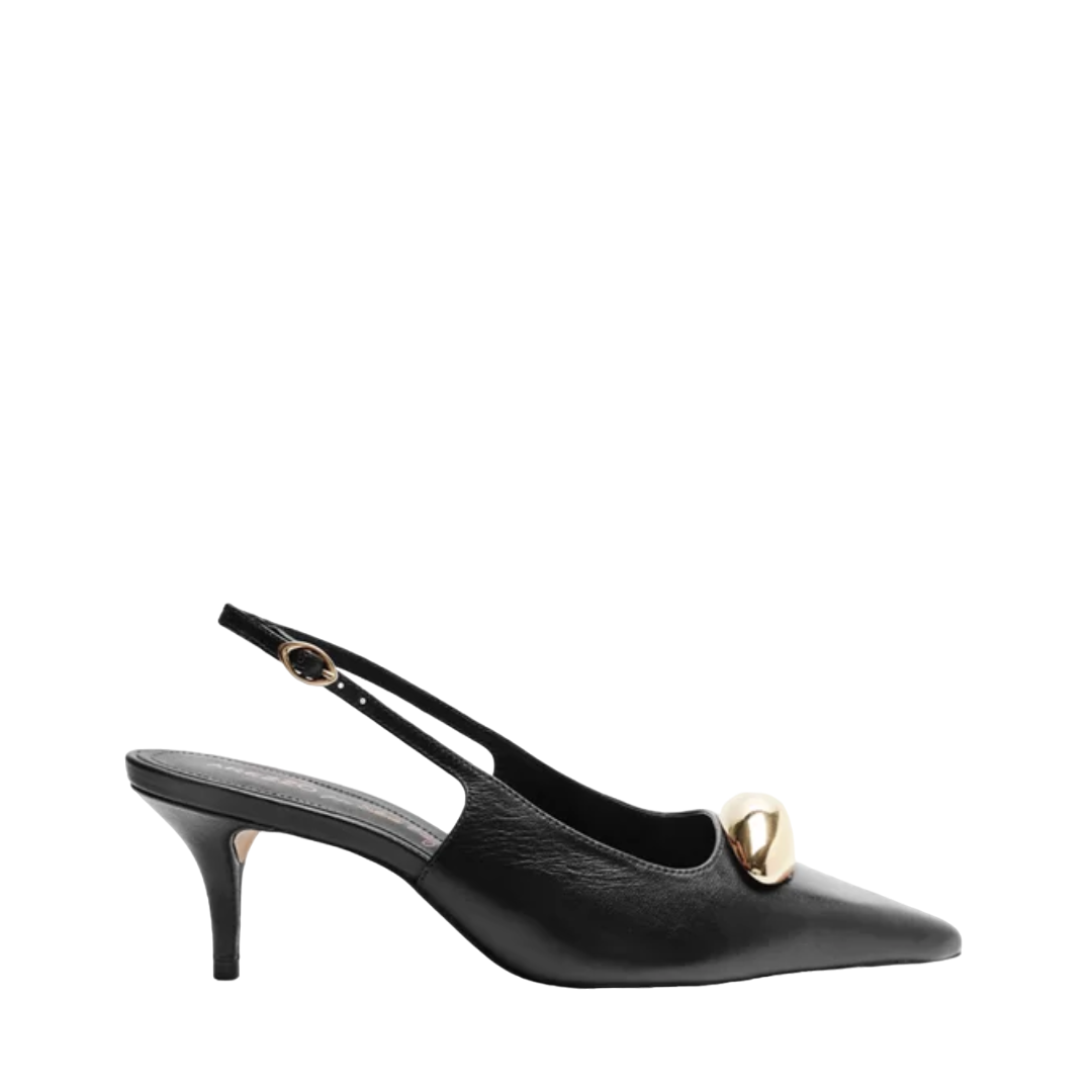 Scarpin Arezzo Preto Couro Slingback Metal Silvia Braz