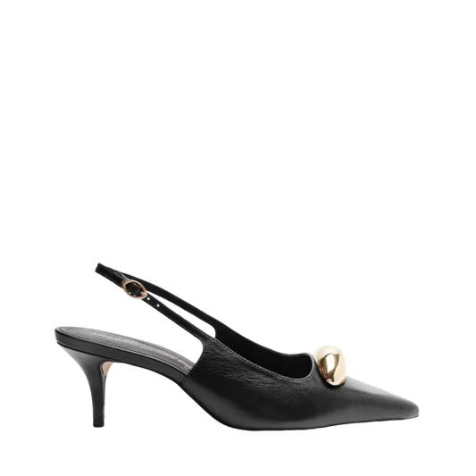 Scarpin Arezzo Preto Couro Slingback Metal Silvia Braz