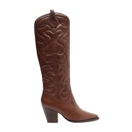 Bota Arezzo Marrom Couro Cano Longo Western Costuras