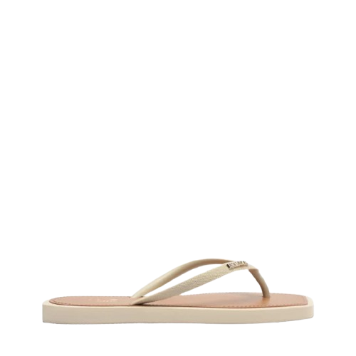 Chinelo de Dedo Brizza Arezzo Off-White Square Palmilha Marrom