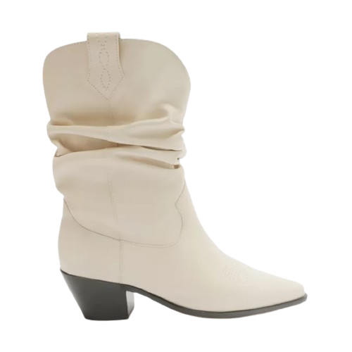 Bota Arezzo Branca Couro Cano Curto Franzido Western