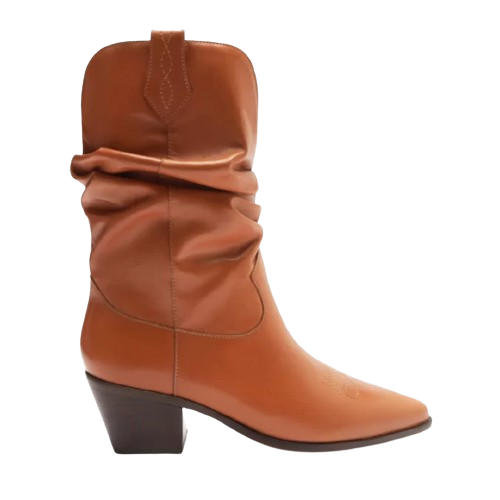 Bota Marrom Arezzo Couro Cano Curto Franzido Western