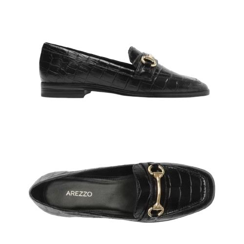 Mocassim Arezzo Preto Croco Bico Redondo Bridão