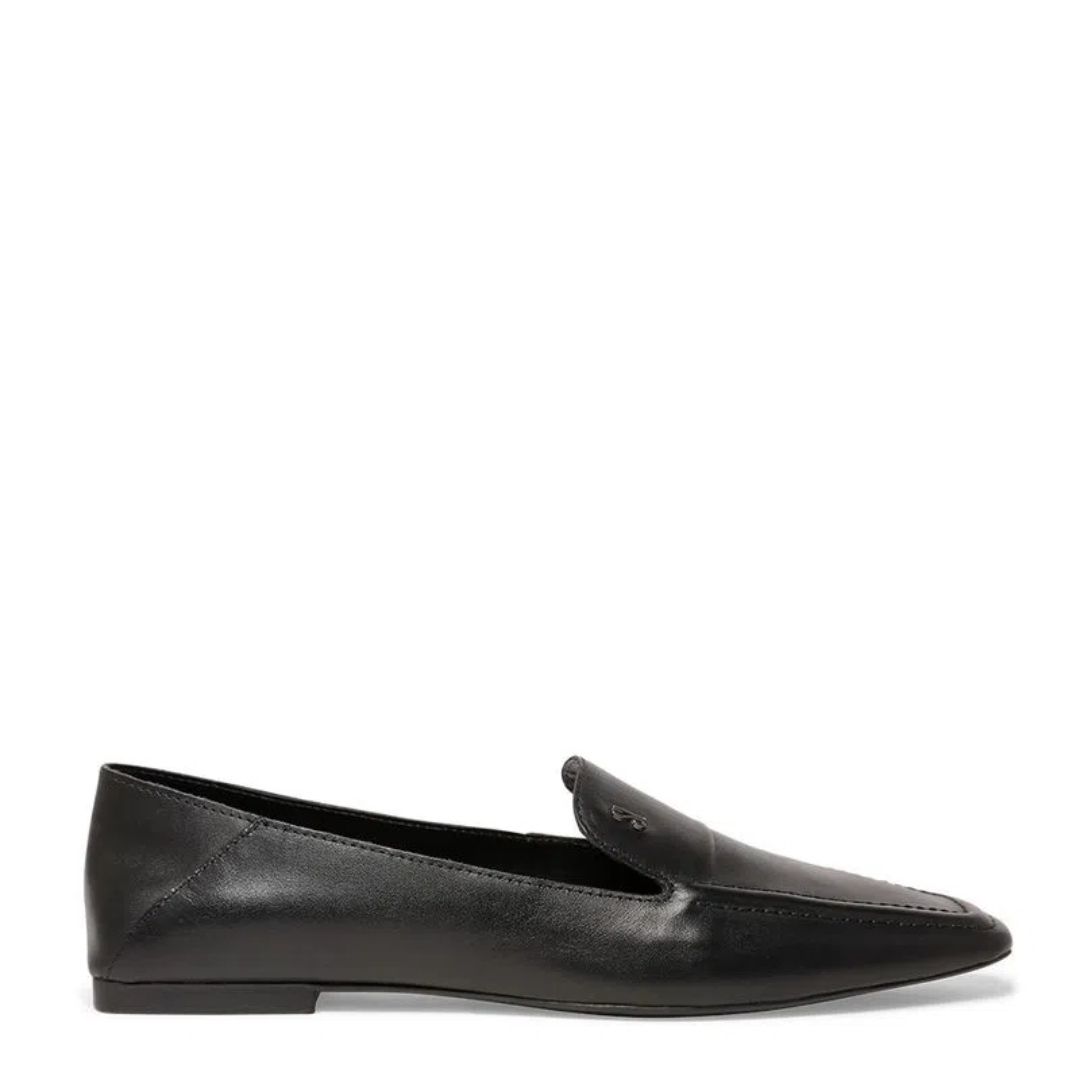 Sapato Santa Lolla Mocassim Preto Couro Flat Bico Quadrado