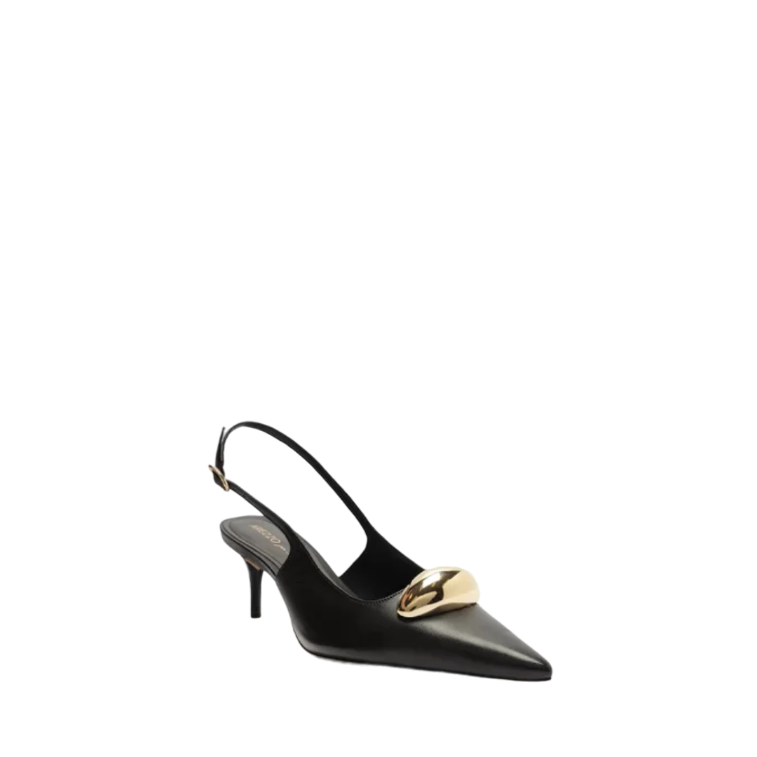 Scarpin Arezzo Preto Couro Slingback Metal Silvia Braz