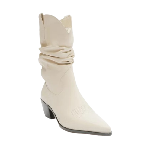 Bota Arezzo Branca Couro Cano Curto Franzido Western