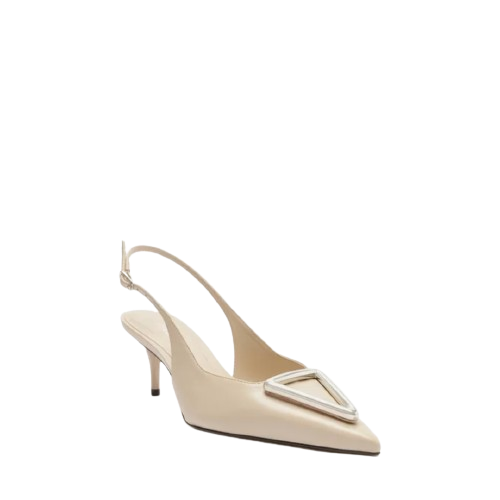 Scarpin Arezzo Branco Couro Bico Fino Slingback Metal