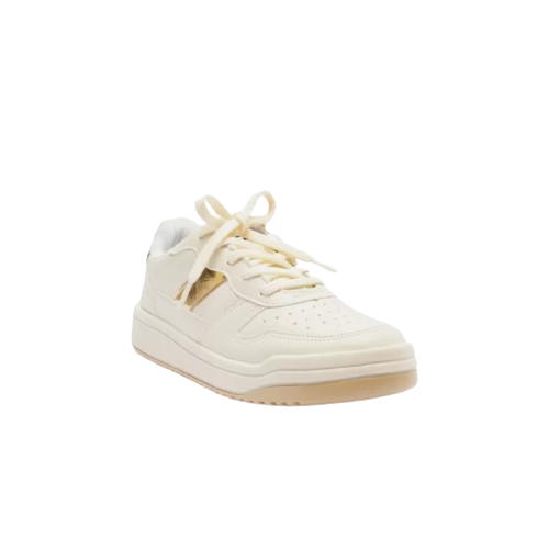 Tênis Arezzo Off-White Couro Aplicações Dourado