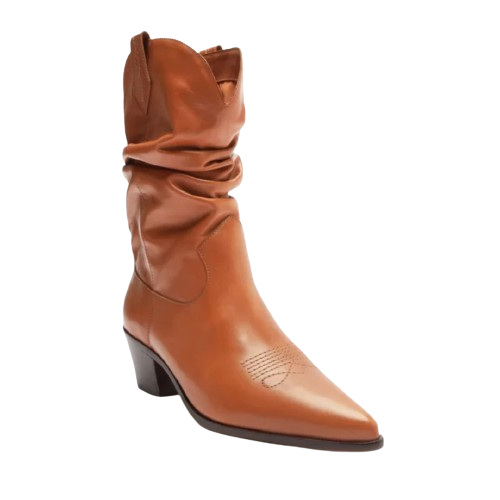 Bota Marrom Arezzo Couro Cano Curto Franzido Western