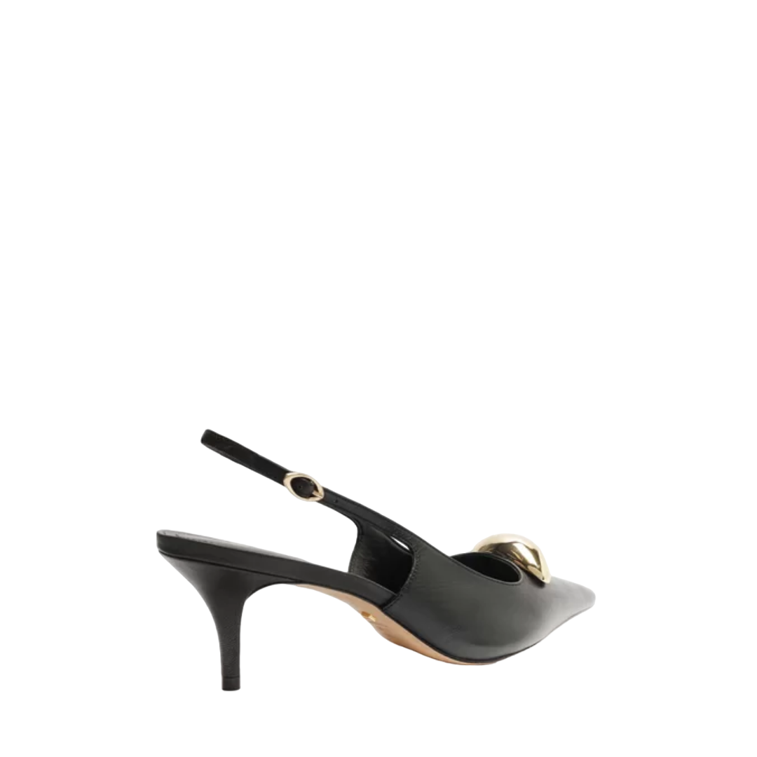 Scarpin Arezzo Preto Couro Slingback Metal Silvia Braz