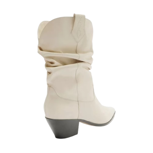 Bota Arezzo Branca Couro Cano Curto Franzido Western