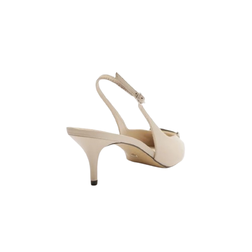 Scarpin Arezzo Branco Couro Bico Fino Slingback Metal