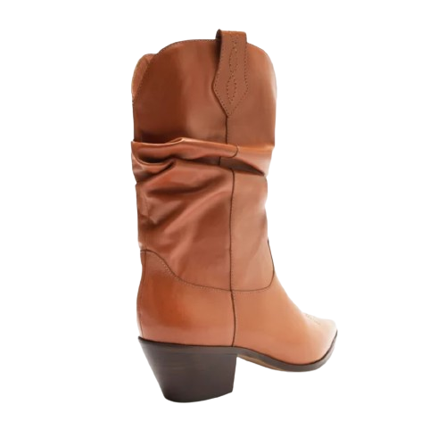 Bota Marrom Arezzo Couro Cano Curto Franzido Western