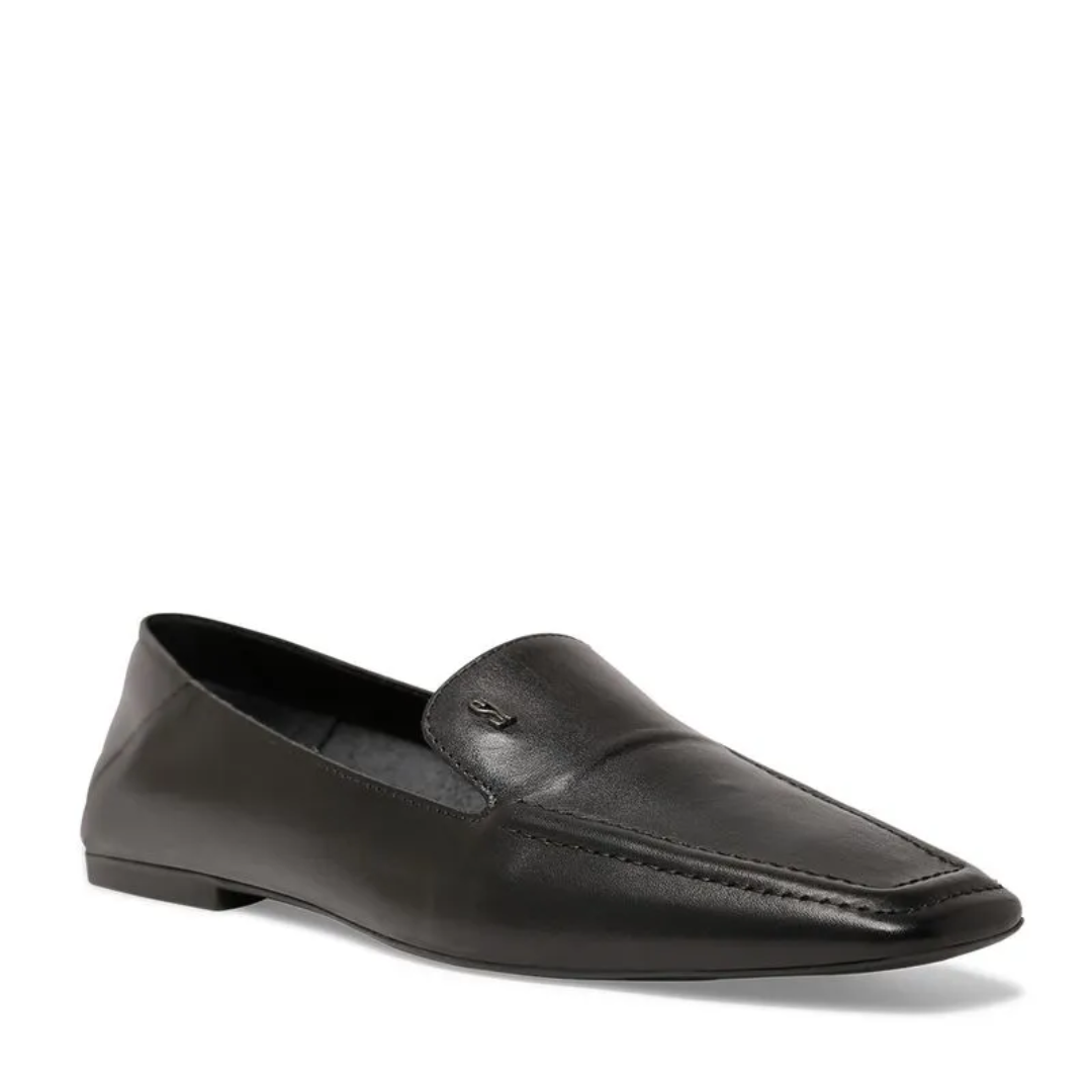 Sapato Santa Lolla Mocassim Preto Couro Flat Bico Quadrado