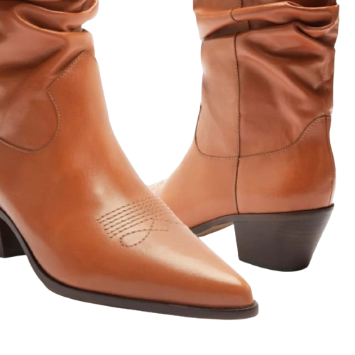 Bota Marrom Arezzo Couro Cano Curto Franzido Western