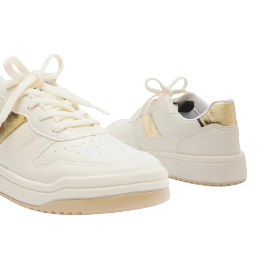 Tênis Arezzo Off-White Couro Aplicações Dourado