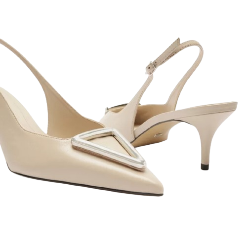 Scarpin Arezzo Branco Couro Bico Fino Slingback Metal