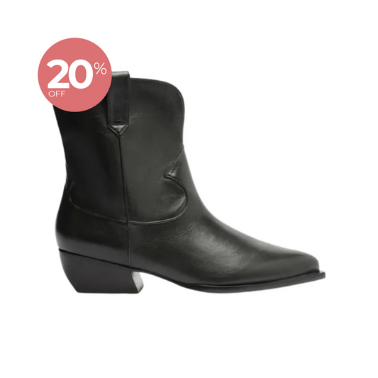 Bota Arezzo Western Preta Couro Cano Curto