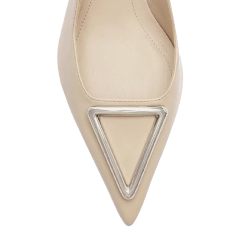 Scarpin Arezzo Branco Couro Bico Fino Slingback Metal