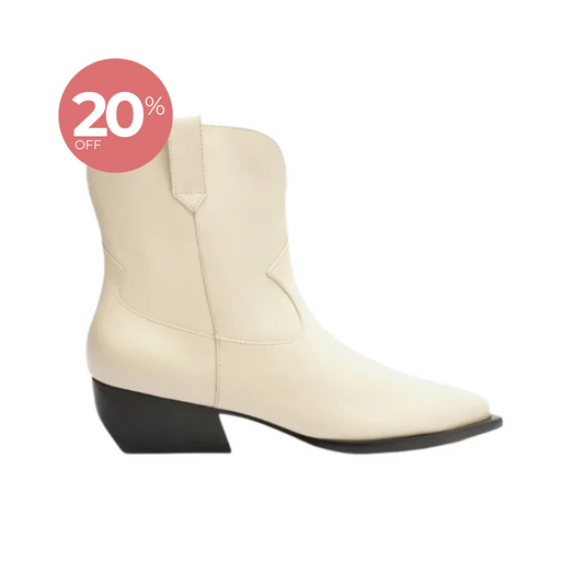 Bota Arezzo Off-White Couro Cano Curto Western