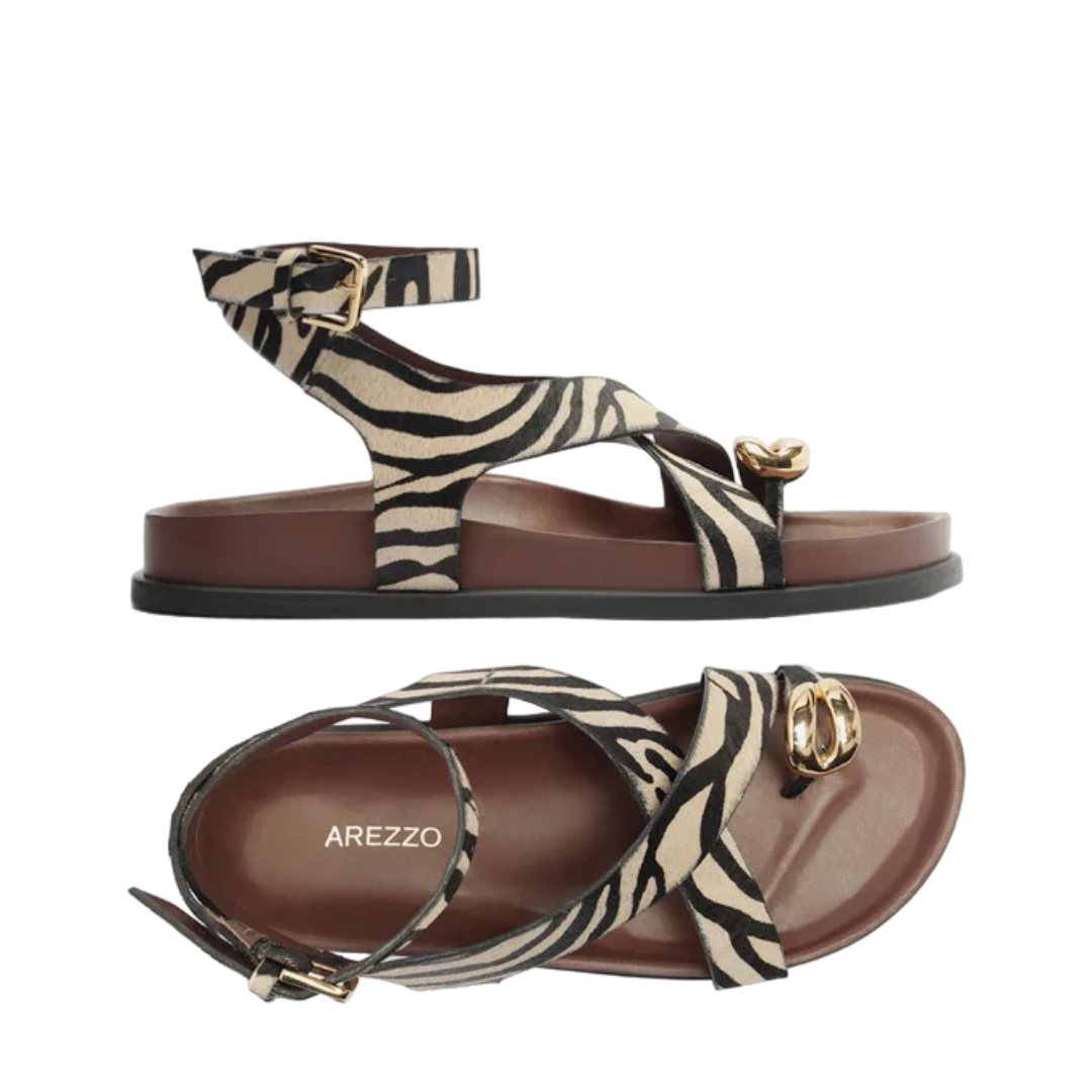 Sandália Arezzo Papete Animal Print Metal Bold