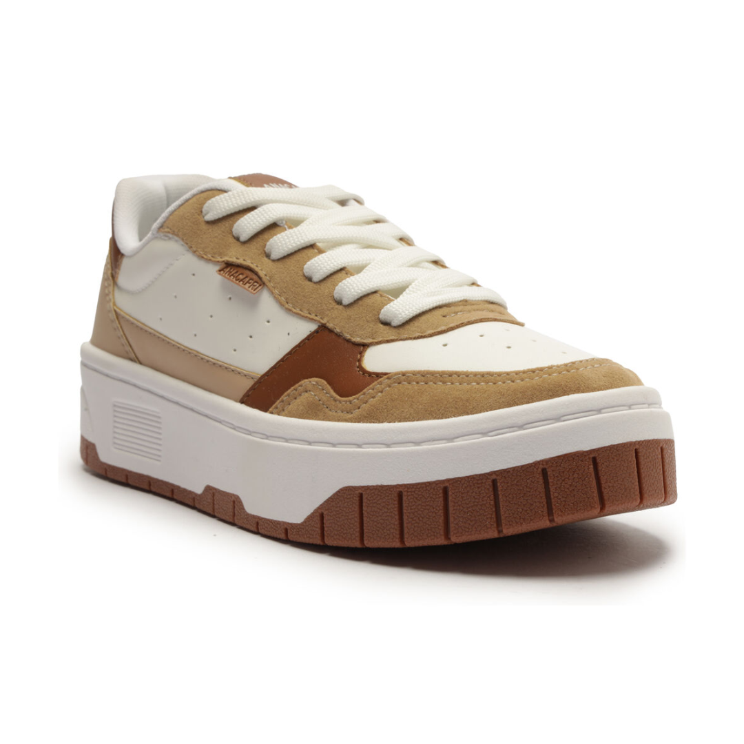 Tênis Anacapri Flatform Branco e Caramelo