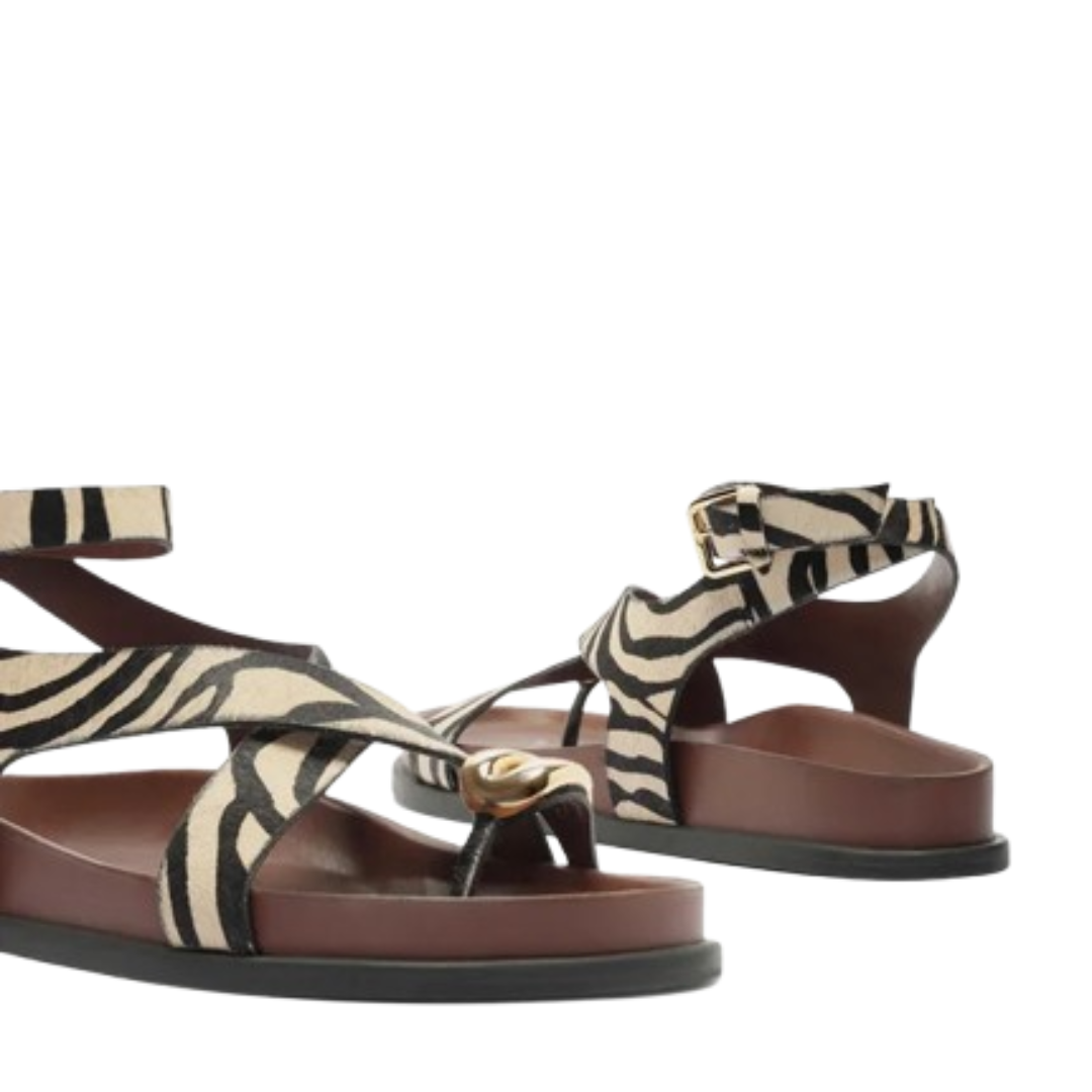 Sandália Arezzo Papete Animal Print Metal Bold