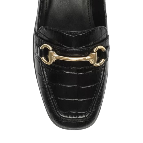 Mocassim Arezzo Preto Croco Bico Redondo Bridão