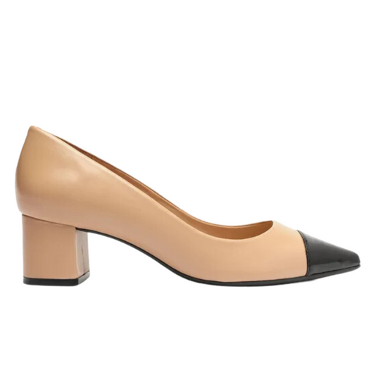 Scarpin Arezzo Nude Couro Bico Fino Cap Toe City