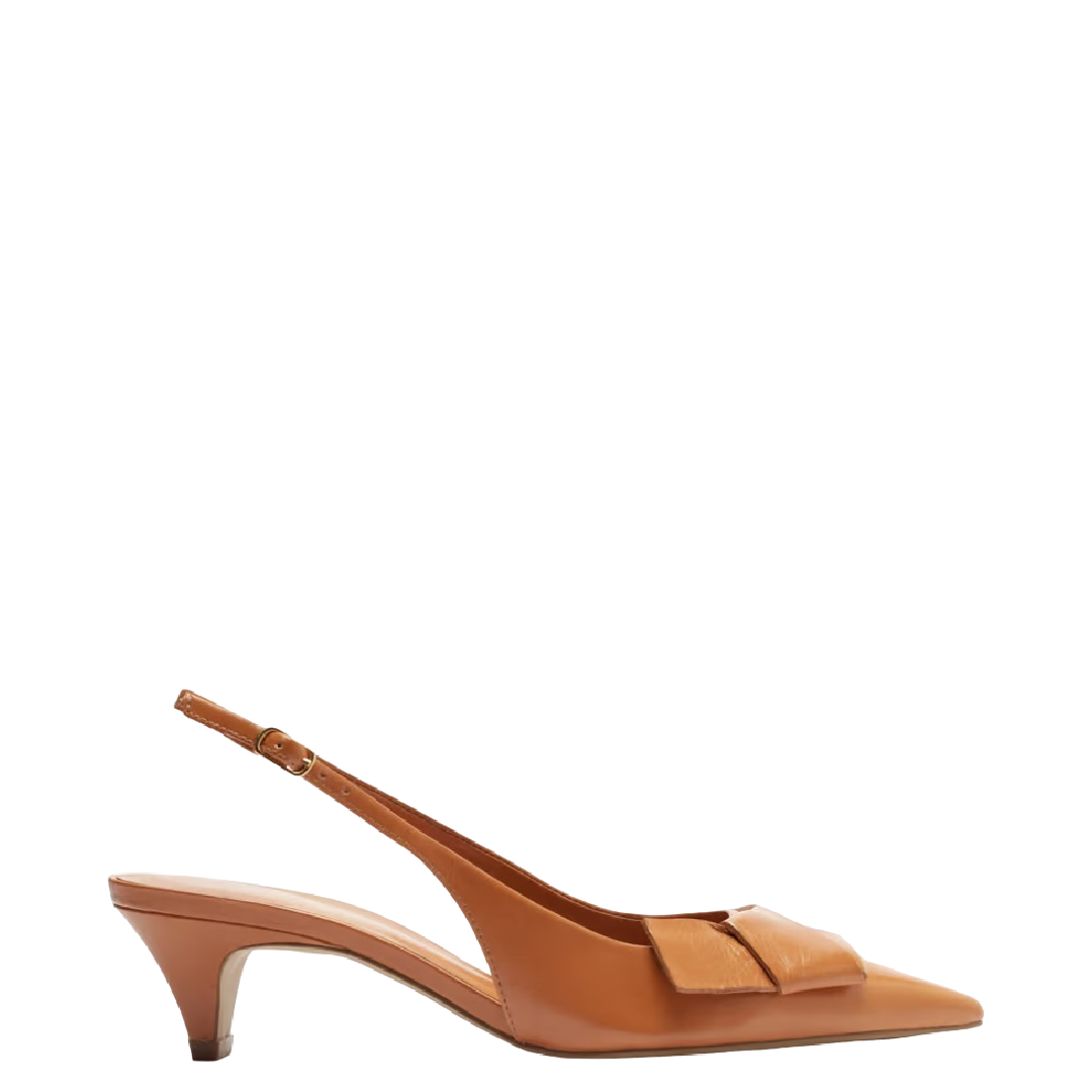 Scarpin Arezzo Marrom Couro Bico Fino Slingback Laço