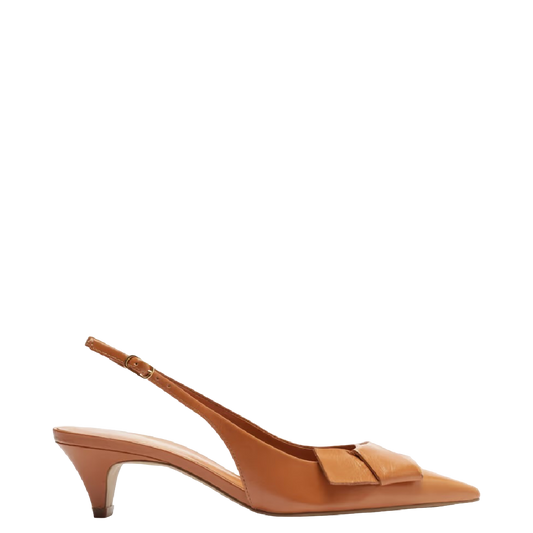 Scarpin Arezzo Marrom Couro Bico Fino Slingback Laço