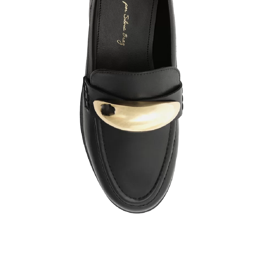 Mocassim Arezzo Preto Couro Metal Bold Silvia Braz