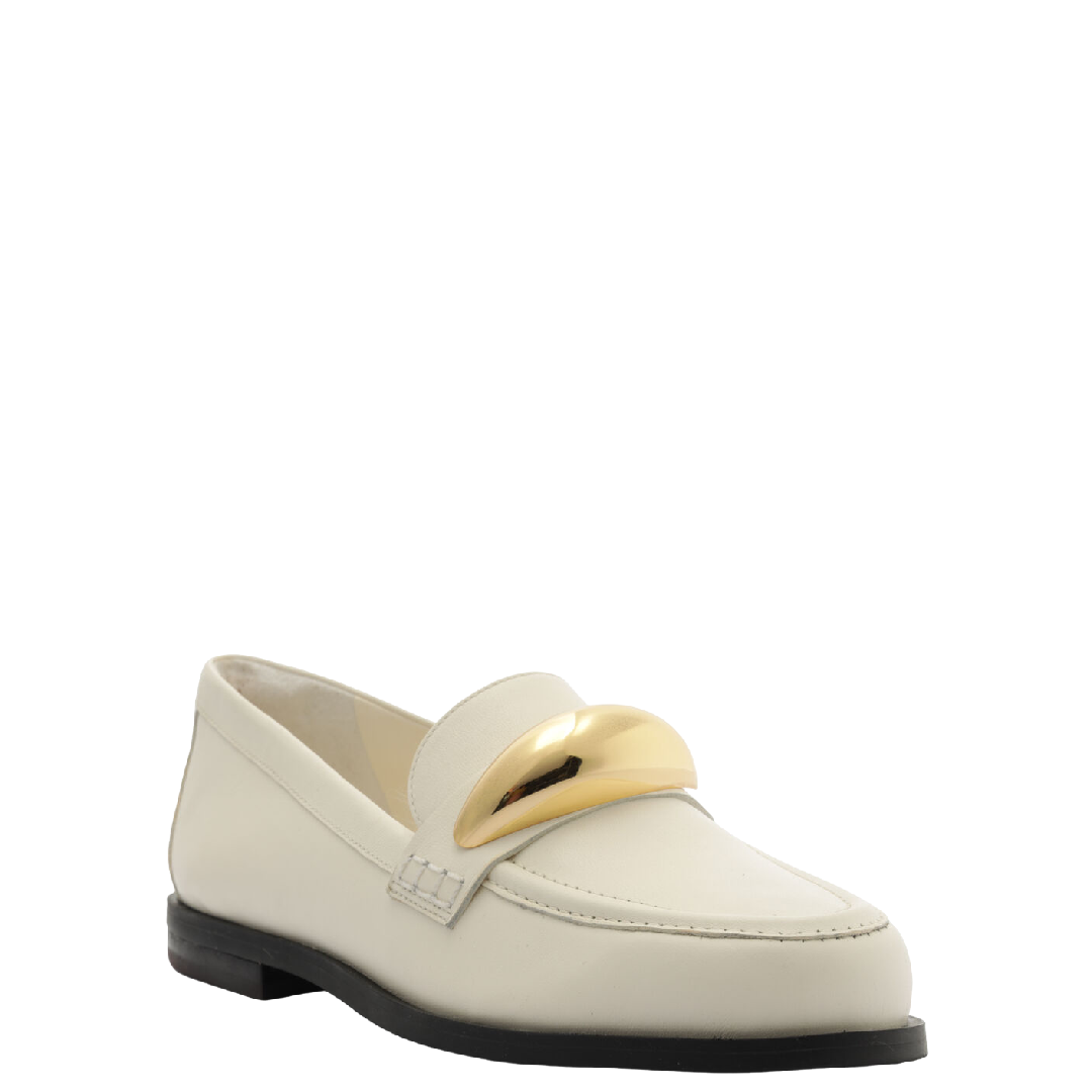 Mocassim Arezzo Branco Couro Metal Bold Silvia Braz