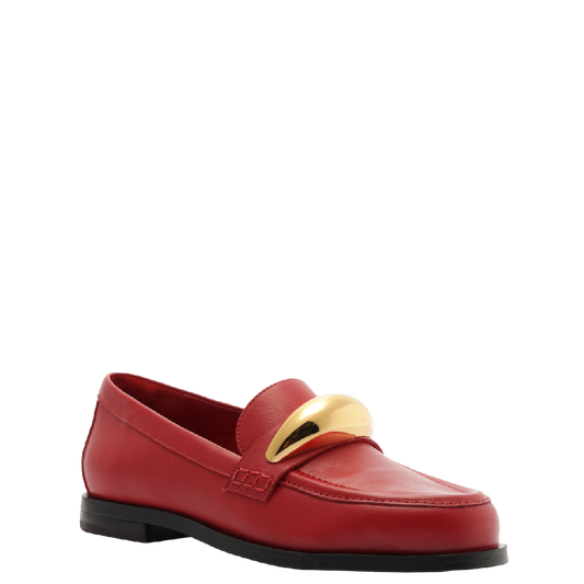 Mocassim Arezzo Vermelho Couro Metal Bold Silvia Braz