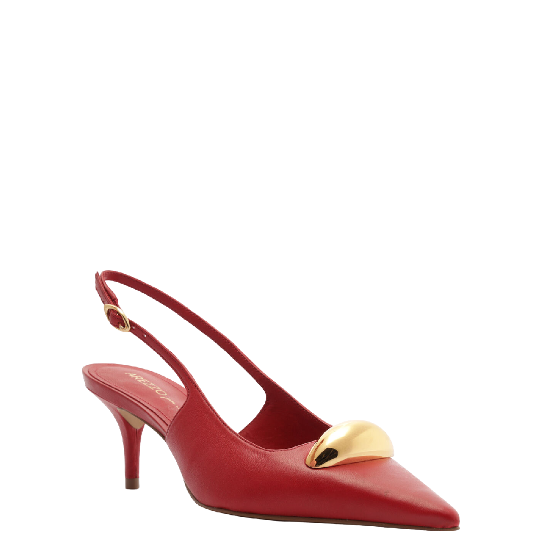 Scarpin Arezzo Couro Slingback Metal Silvia Braz Vermelho