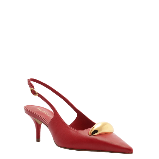 Scarpin Arezzo Couro Slingback Metal Silvia Braz Vermelho