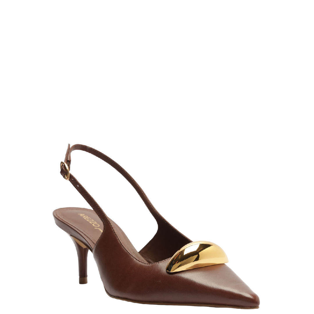 Scarpin Arezzo Couro Slingback Metal Silvia Braz Marrom