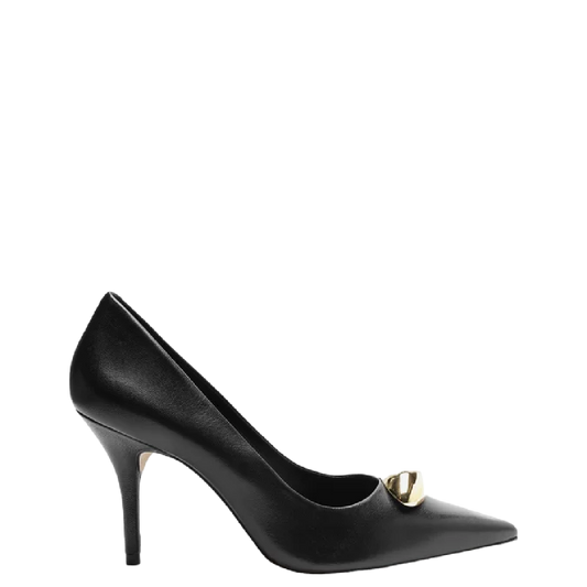 Scarpin Arezzo Preto Couro Salto Fino Metal Silvia Braz