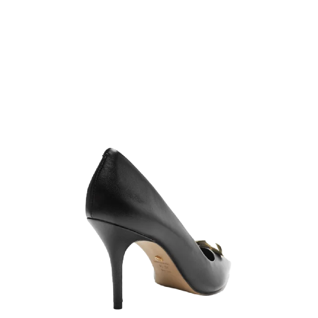 Scarpin Arezzo Preto Couro Salto Fino Metal Silvia Braz