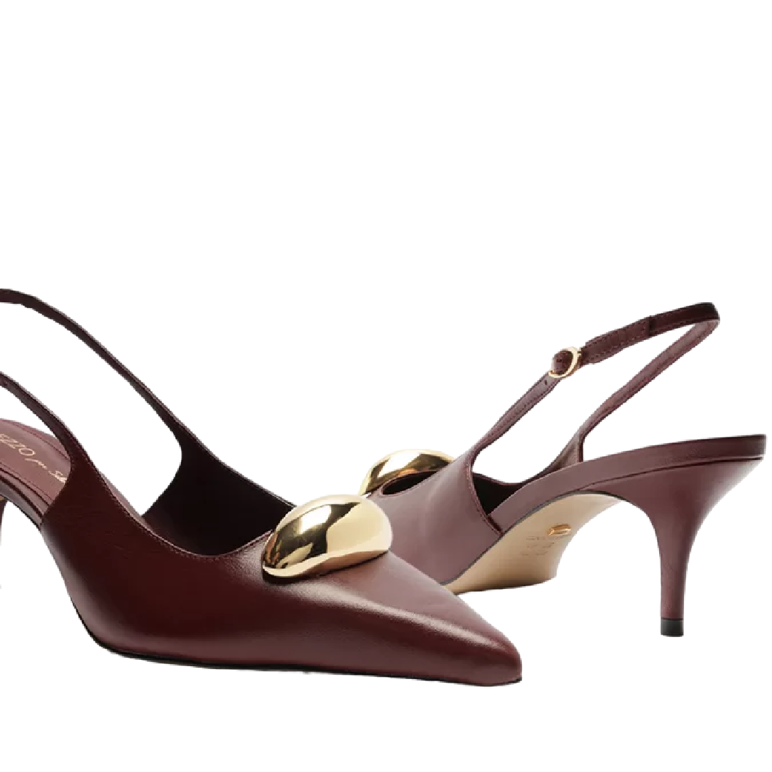 Scarpin Arezzo Couro Slingback Metal Silvia Braz Vinho