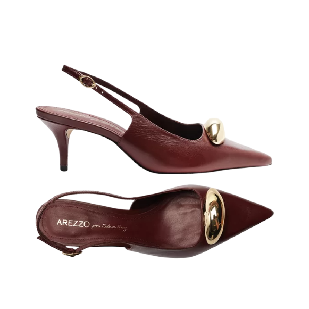 Scarpin Arezzo Couro Slingback Metal Silvia Braz Vinho