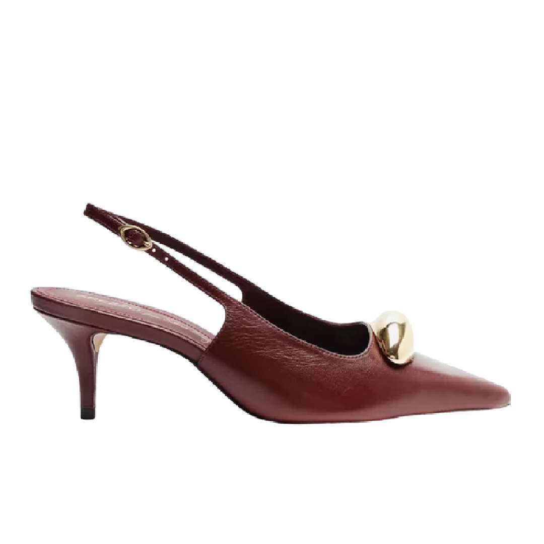 Scarpin Arezzo Couro Slingback Metal Silvia Braz Vinho