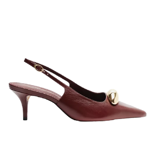 Scarpin Arezzo Couro Slingback Metal Silvia Braz Vinho