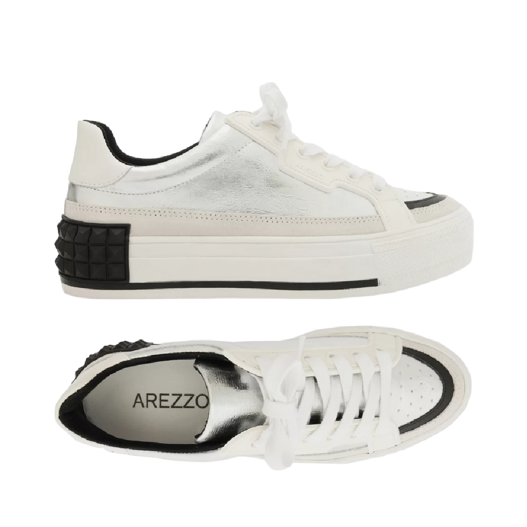 Tênis Arezzo Prata Flatform Amarração Spikes