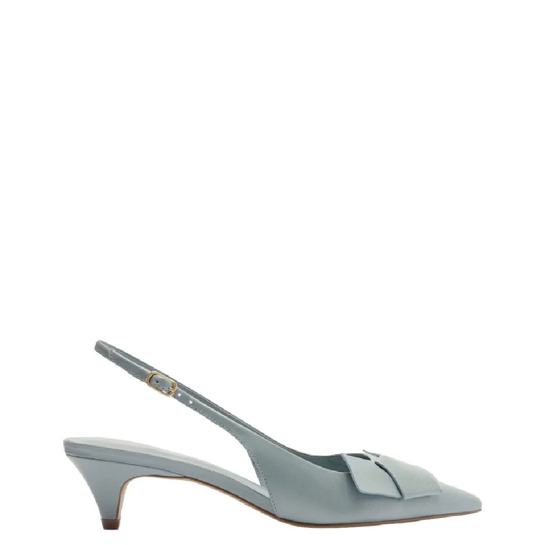 Scarpin Arezzo Azul Couro Bico Fino Slingback Laço