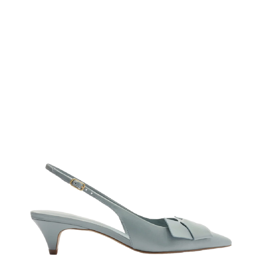 Scarpin Arezzo Azul Couro Bico Fino Slingback Laço