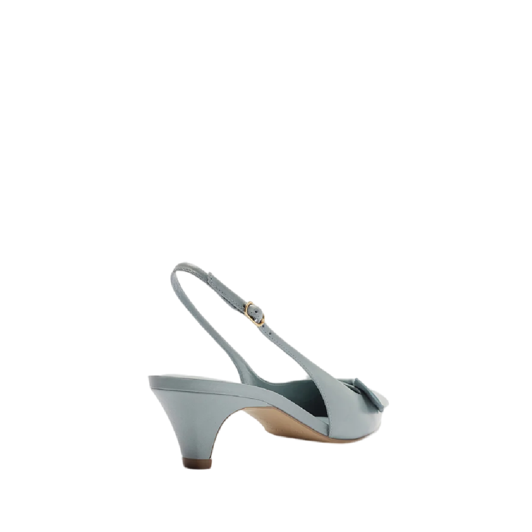 Scarpin Arezzo Azul Couro Bico Fino Slingback Laço