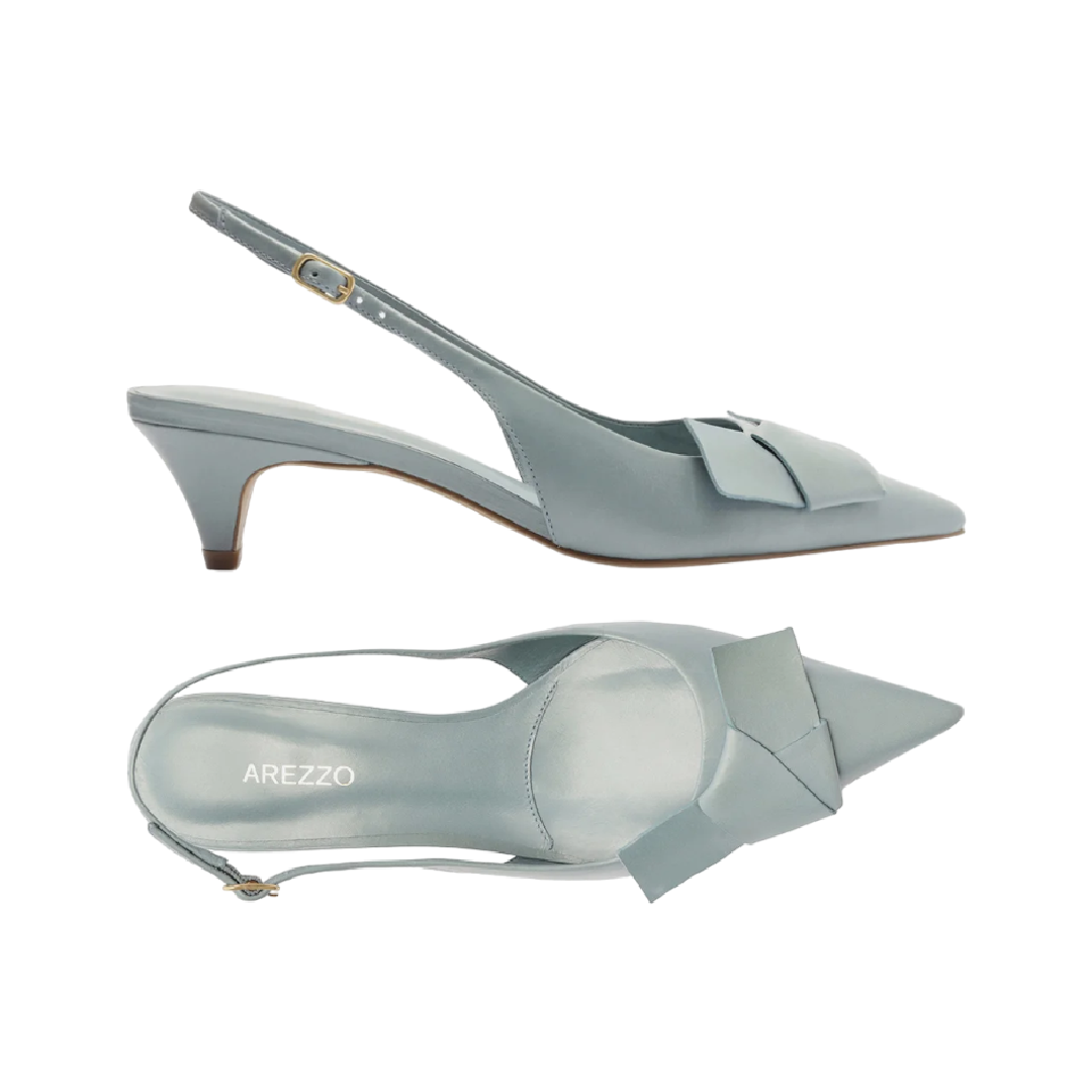 Scarpin Arezzo Azul Couro Bico Fino Slingback Laço