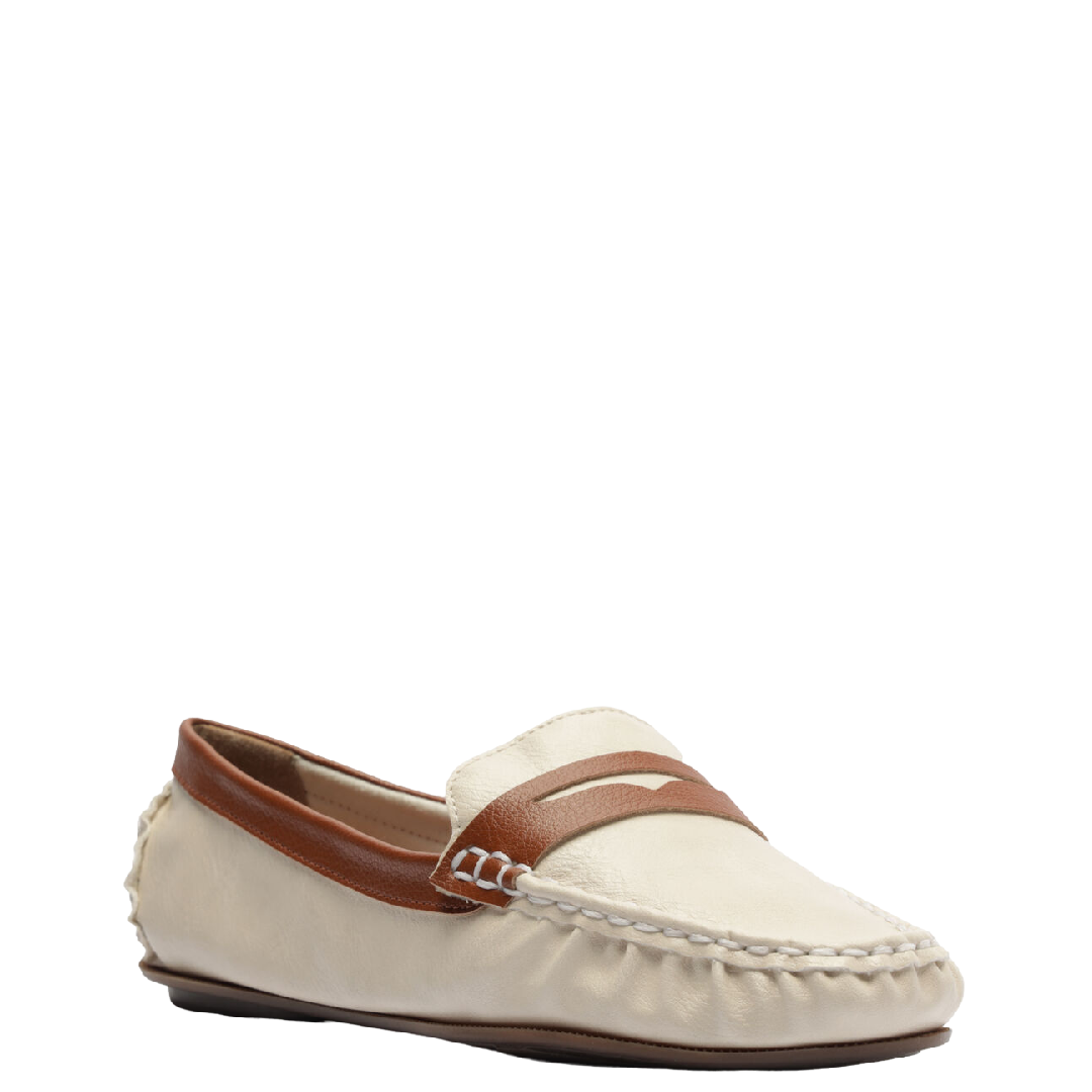 Mocassim Anacapri Off White Clássicos Pesponto