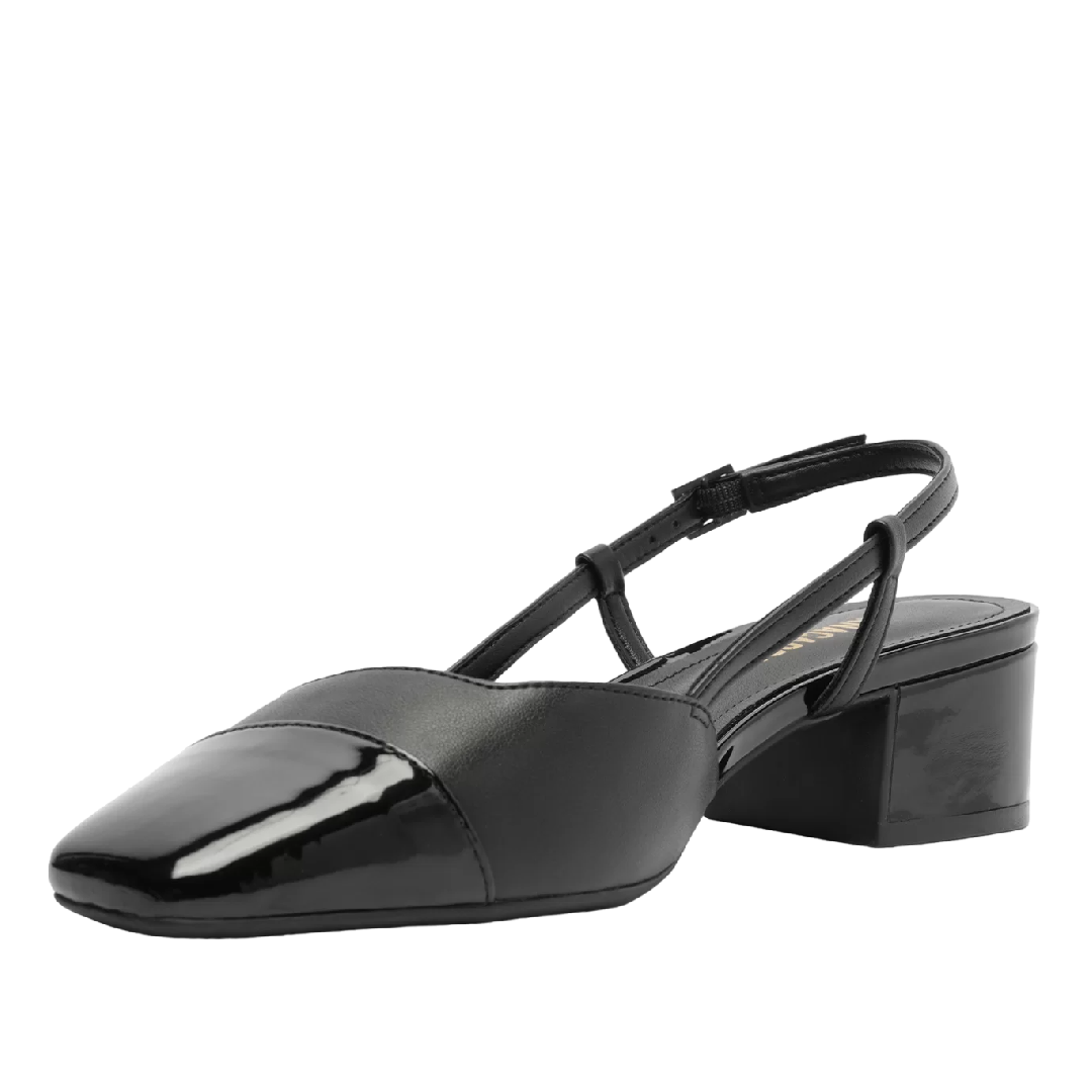 Sapatilha Anacapri Slingback Salto Bloco Ponta Preta Verniz